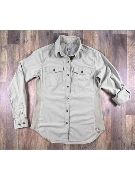 Carhartt Tops - Carhartt Bozeman Rugged Flex Roll Up Sleeve Work Cowgirl Khaki Women's Small